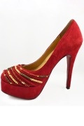 Red Suede Beads High heels
