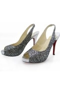 Silver Glitter Peep Toe Slingbacks High heels