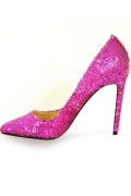 Fushsia Paillette Leather High heels