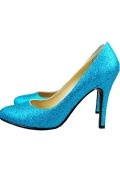 Turquoise Glitter Round Toe High heels
