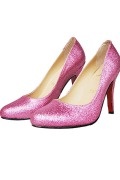 Fuchsia Glitter Round Toe Short Vamp High heels