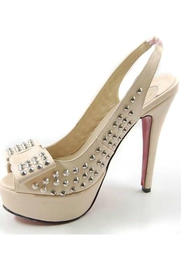 Nude Bow Studded Slingbacks High heels