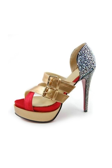 Gold / Red Color Block Ambertina Bejeweled Sandals