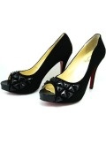 Black Suede Crastal Open Toe High heels