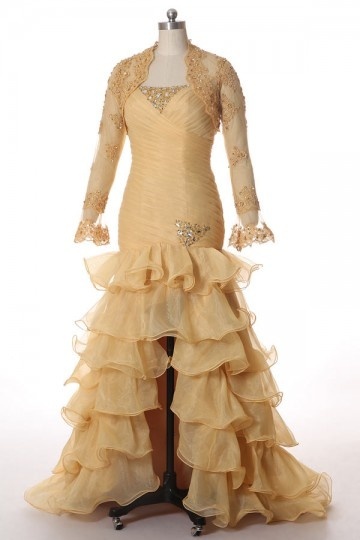 Soldes robe de bal dorée avec boléro taille 38