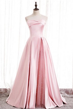 Robe de soirée princesse rose perle en satin
