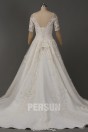 Robe de mariée dentelle vintage manches courtes avec traîne royale