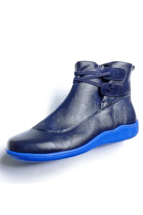 Boots plate rétro bleu en cuir imperméable pour femmes