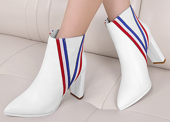 botte blanche avec rayure tricolore à talon haut pour automne hiver 