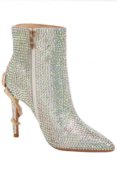 Chic Bottines en strass coloré à bout pointu avec serpent doré au talon aiguille