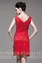 Vintage courte Robe cortège mariage en dentelle rouge à encolure V