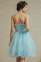 Mini robe soirée bleu pastel effet vaporeux avec tissu de tulle