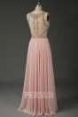 Robe de soirée rose nude longue haut embelli de bijoux jeu transparent