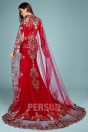 Anju : Robe de mariée rouge style indien manche longue guipure dorée