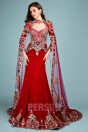 Anju : Robe de mariée rouge style indien manche longue guipure dorée