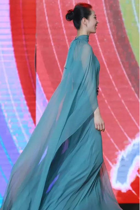 robe style Liushishi longue verte en tencel