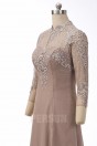 Vintage robe de soirée longue à col festonné avec manche 3 / 4
