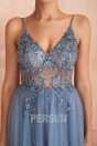 Sexy robe de bal bleu parme fendue taille transparent 2021