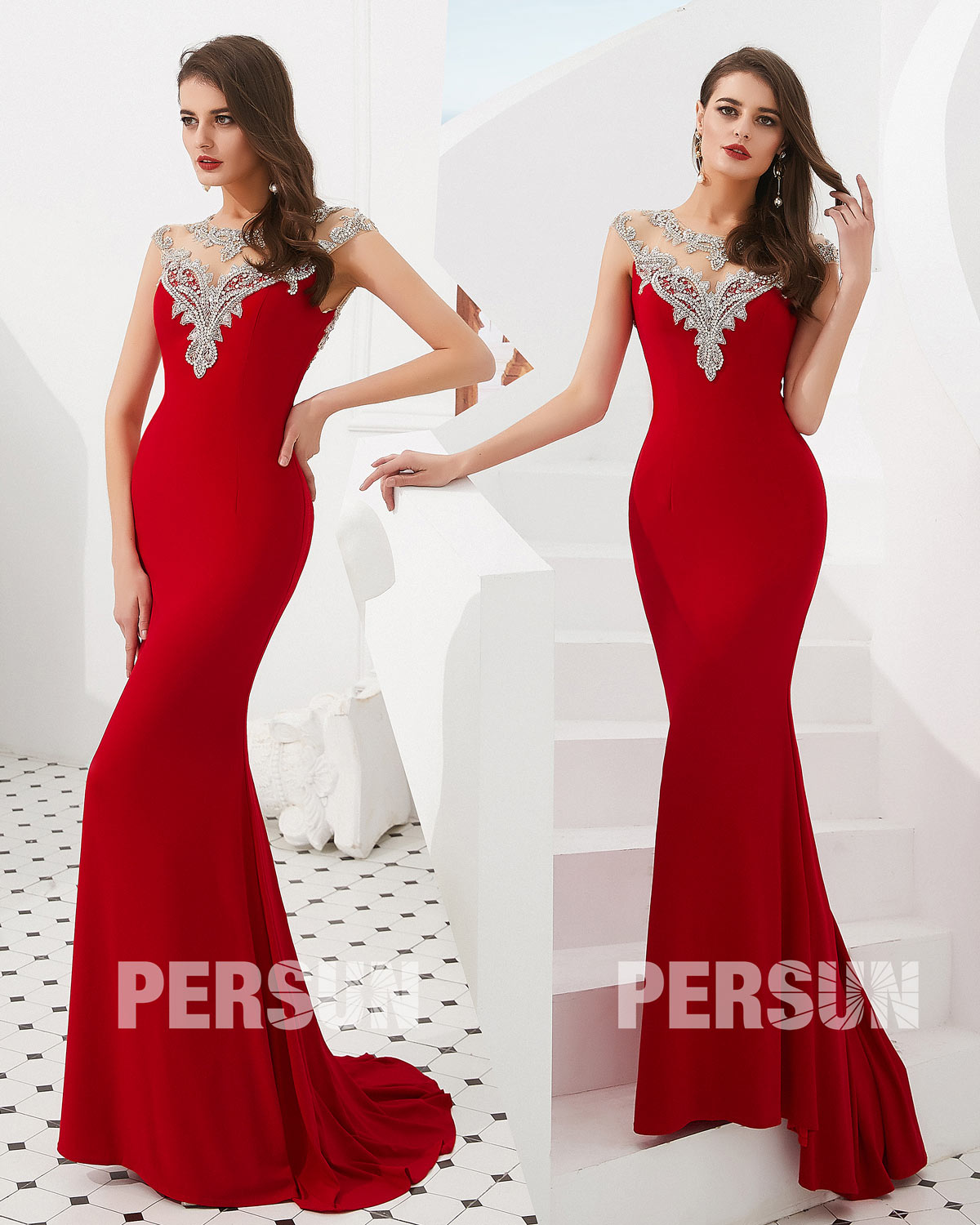 robe de cérémonie rouge sirène 2020 persun