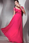 Robe de soirée rose fuchsia ornée de bijoux en mousseline de soie à encolure décolletée en coeur aux manches courtes