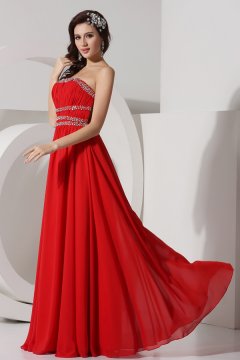 Simple robe empire rouge bustier plissé & strassé en mousseline