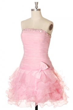 Mini robe rose bustier plissée à jupe volante à nœud papillon