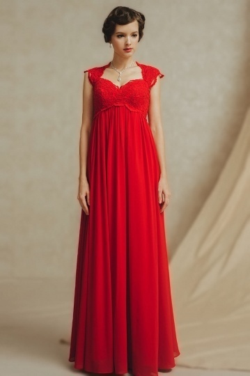 Splendide et délicate Robe rouge pour la femme grossesse taille Empire