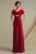 Chic Langes Etui-Linie V-Ausschnitt rotes Ruching Empire Abendkleid