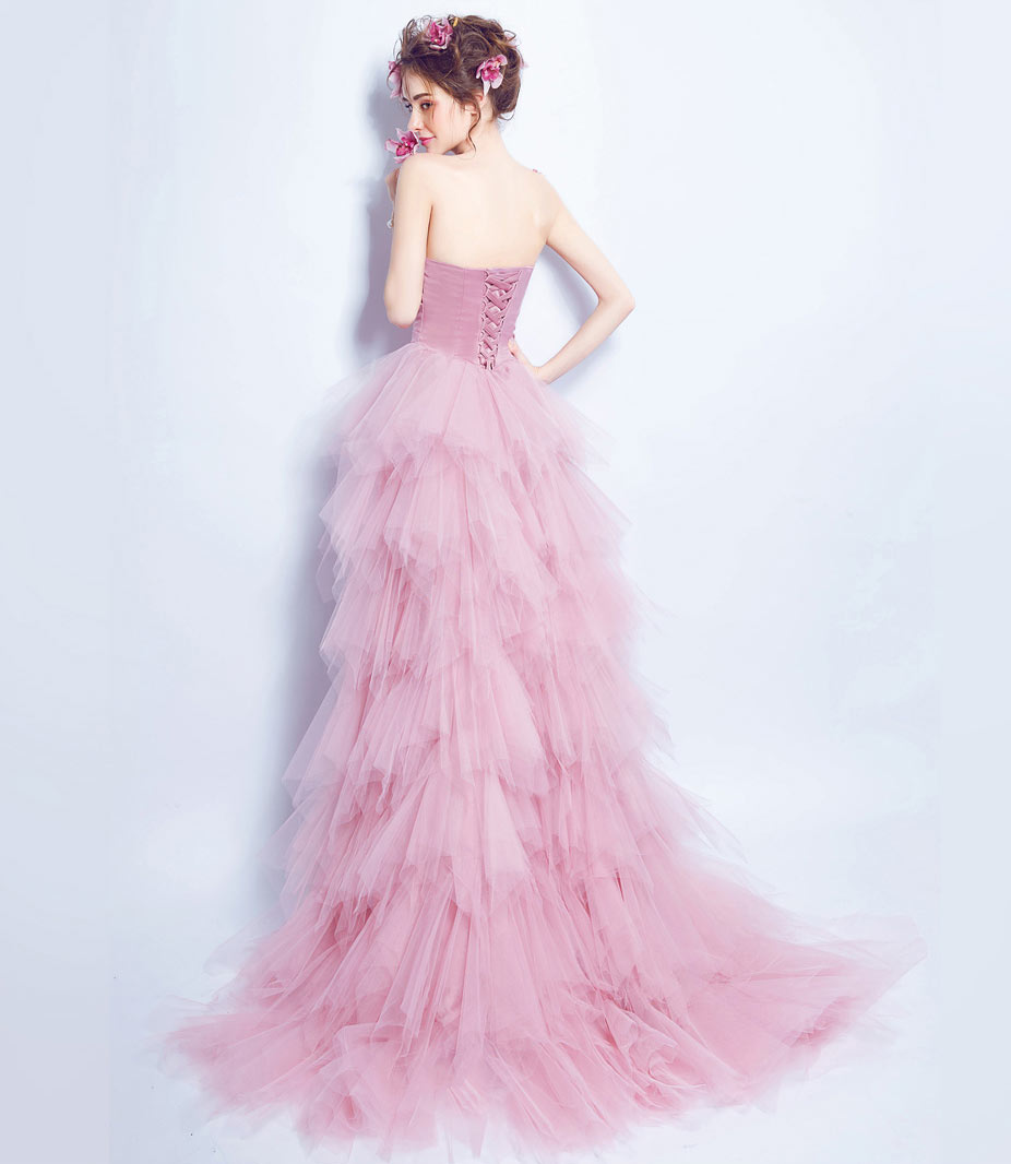 Vintage robe rose poudrée tulle mariage courte devant longue derrière