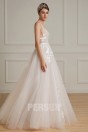 Verlaine : Robe de mariée rose pâle sexy col & dos décolleté en V avec jeu de transparence