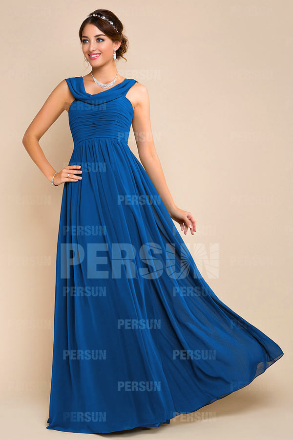 robe bleue longue simple pour mariage invité