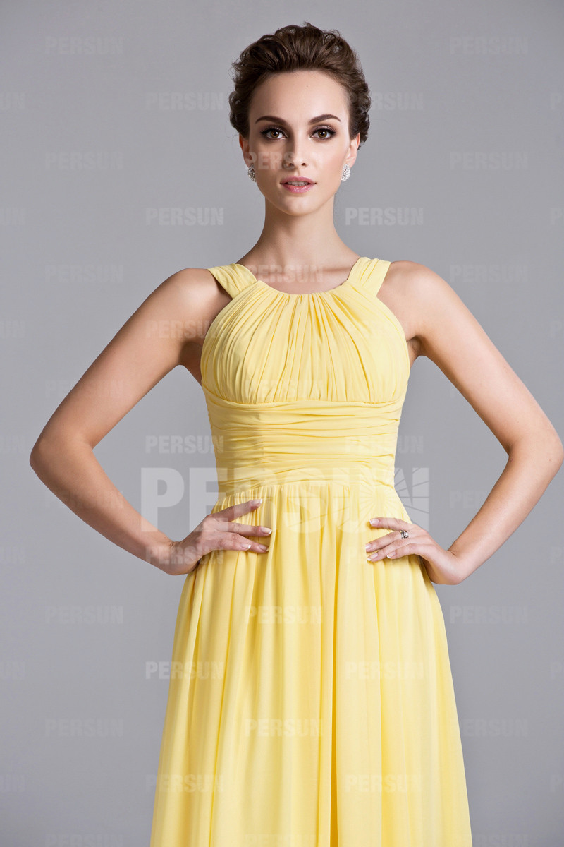 robe soirée jaune simple ruchée