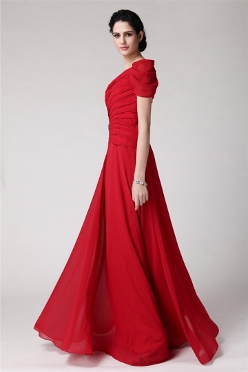 Gorgeous One Shoulder Ruffles Red Chiffon Floor Length Formal ...