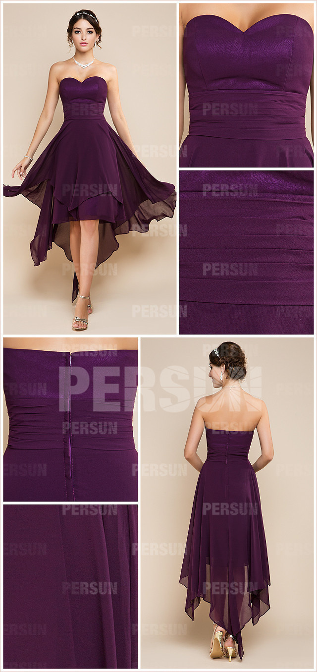 robe violette courte devant longue derrière dos nu