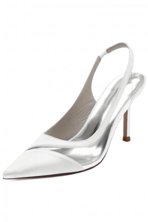 Slingback fuchsia pour soirée à bout pointu talon aiguille avec jeu de transparence asymétrique