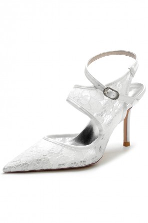 Sandale slingback bordeaux en dentelle à bout pointu talon aiguille