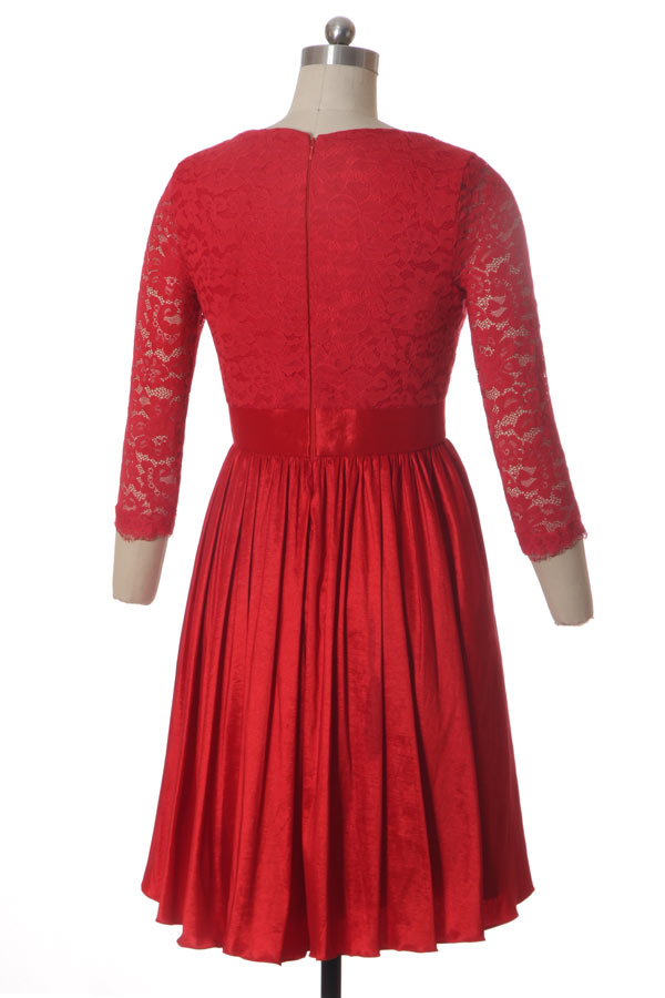 robe rouge habillé pour fiançailles à haut en dentelle
