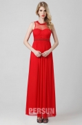 Simpeles rotes Abendkleid mit transparentem Ausschnitt