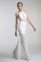 Sexy robe de soirée fourreau dentelle blanche avec jeu de transparence
