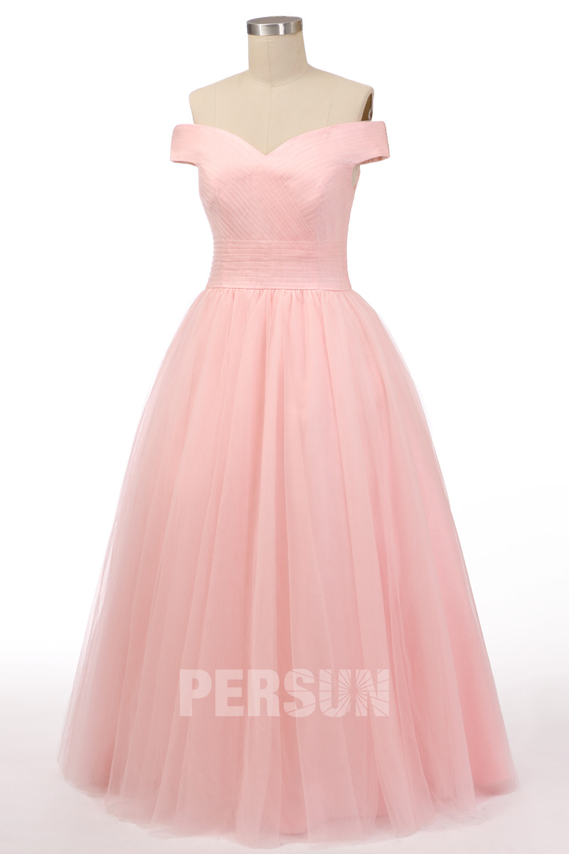 robe de mariée princesse rose épaule dénudé