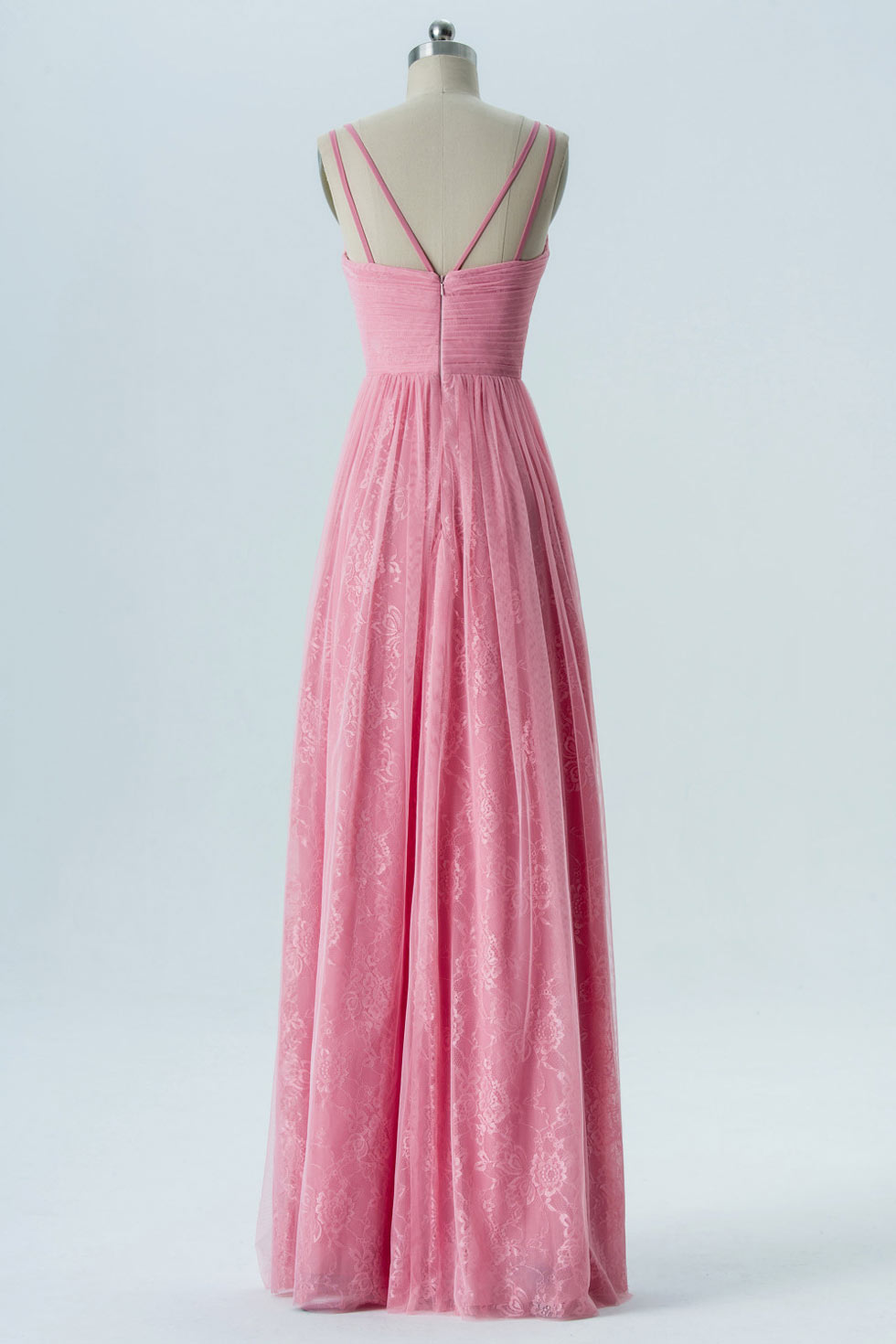 robe rose de cérémonie bustier plissé avec les bretelles au dos