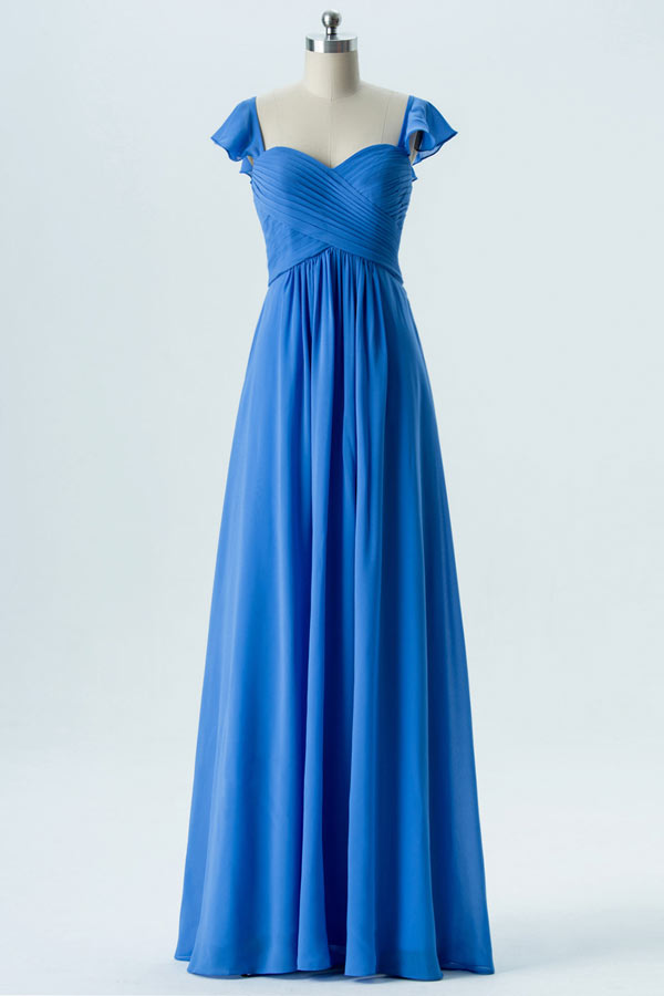 robe flatteuse longue bleu royal bistuer en coeur pour cérémonie