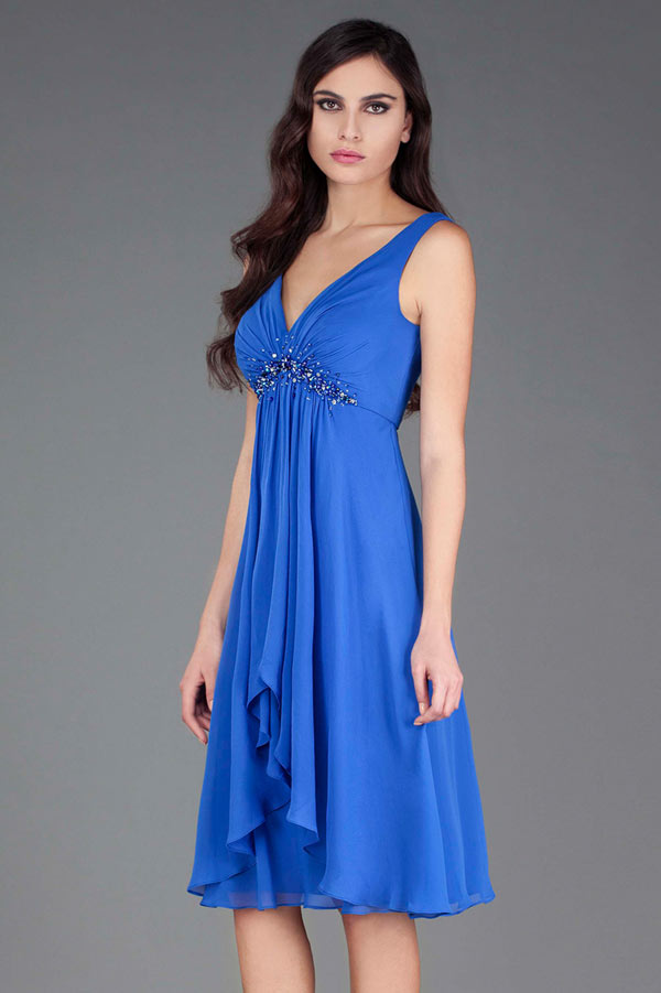 robe bleu roi encolure en V pour soirée mariage 