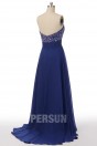 Robe de soirée bleu élégante bustier coeur embelli de perles colorées
