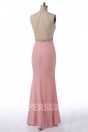 Sexy Robe de soirée / bal rose fendue à haut transparent en guipure