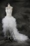 Robe de mariée fantaisie courte devant longue derrière bustier plumetis