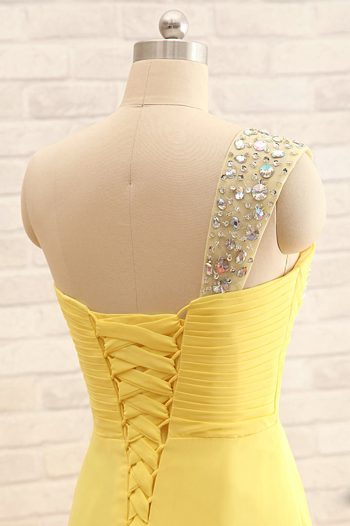 robe de bal longue asymétrique orné de bijoux avec laçage au dos