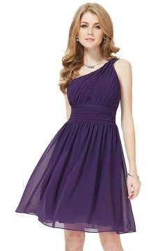 Petite robe classe asymétrique violettte pour cocktail mariage