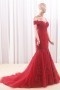 Robe rouge de mariée 2018 épaule dégagée & jupe sirène appliquée