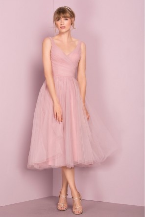 Robe de soirée rose princesse col en V plissé en tulle